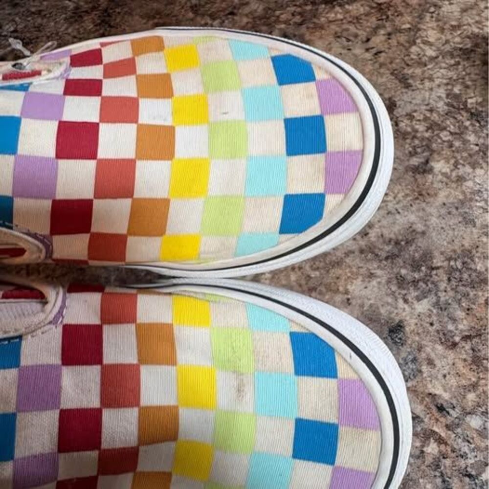 Vans rainbow checkered slip on shoes loafers men’s 4.5 women’s 6 - Picture 7 of 7